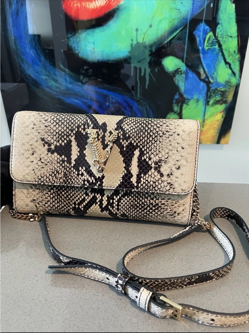 Versace Snakeskin Clutch - Black and Cream Authentic $1300 Retail Brand new Tags - Picture 8 of 13